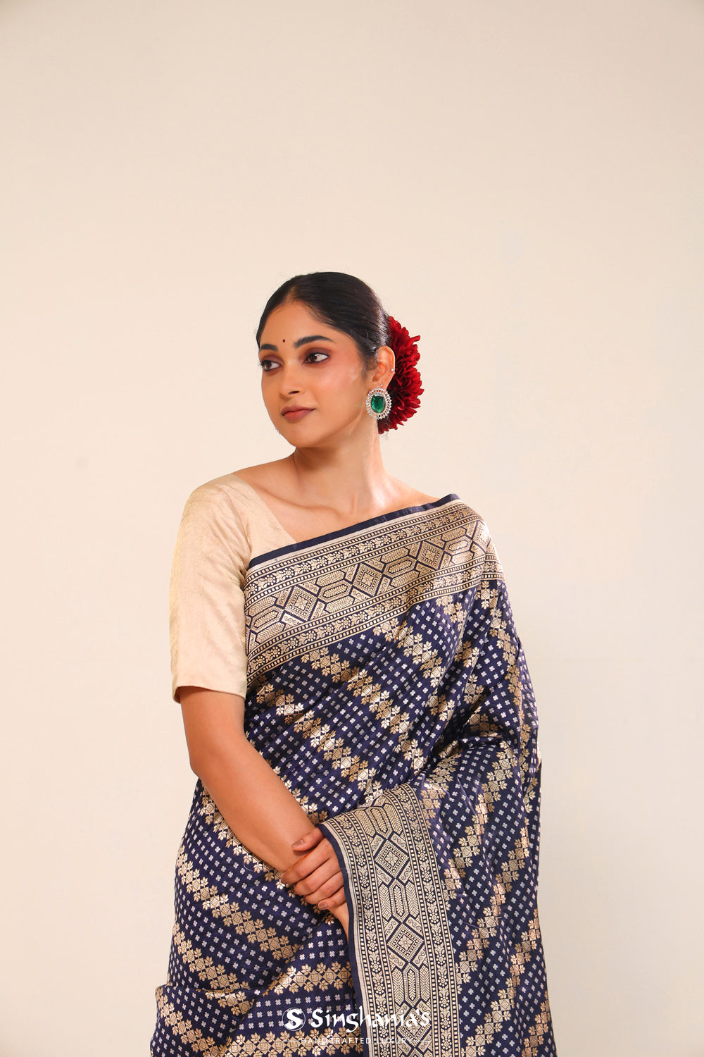 Dark Blue Chiniya Banarasi Silk Saree