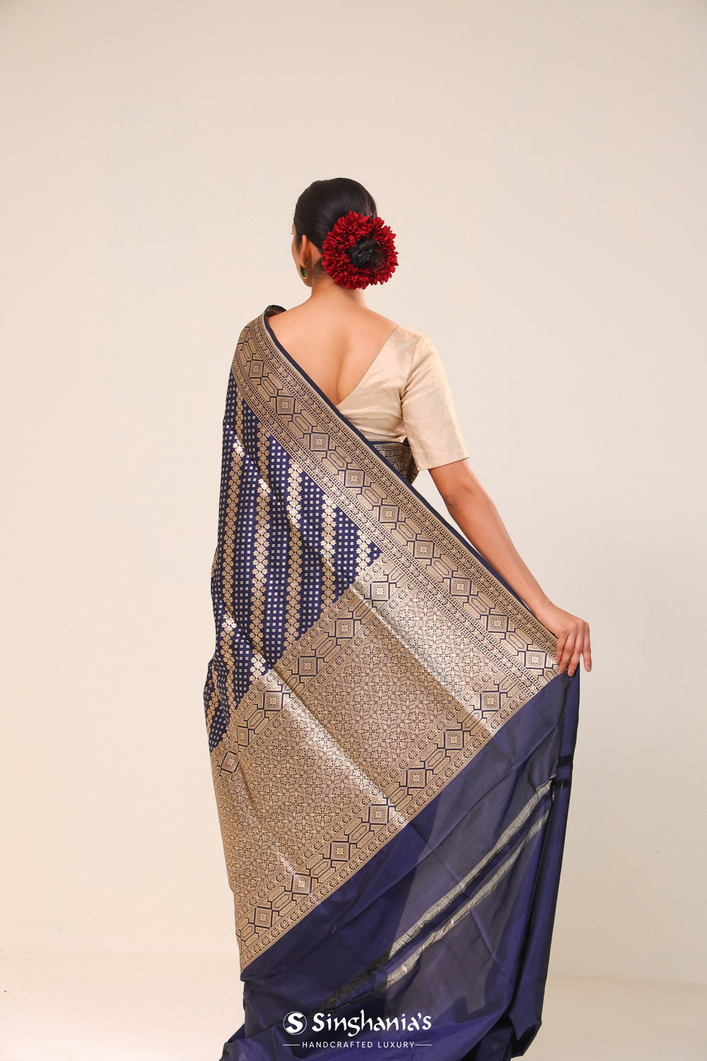 Dark Blue Chiniya Banarasi Silk Saree