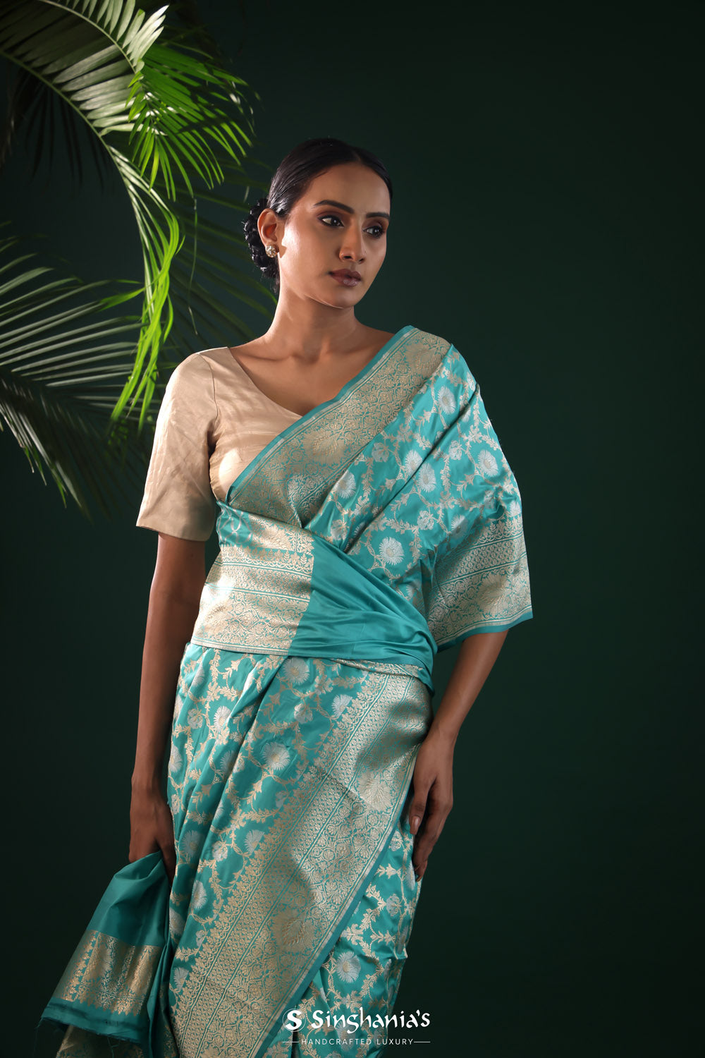 Robin Blue Banarasi Silk Saree With Gold And Silver Zari Details