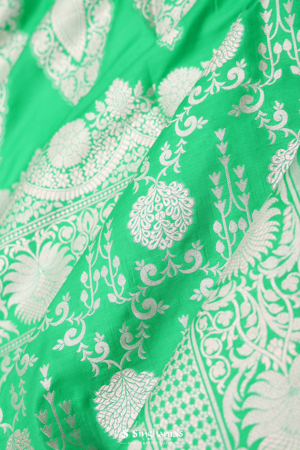 Pantone Green Chiniya Banarasi Silk Saree