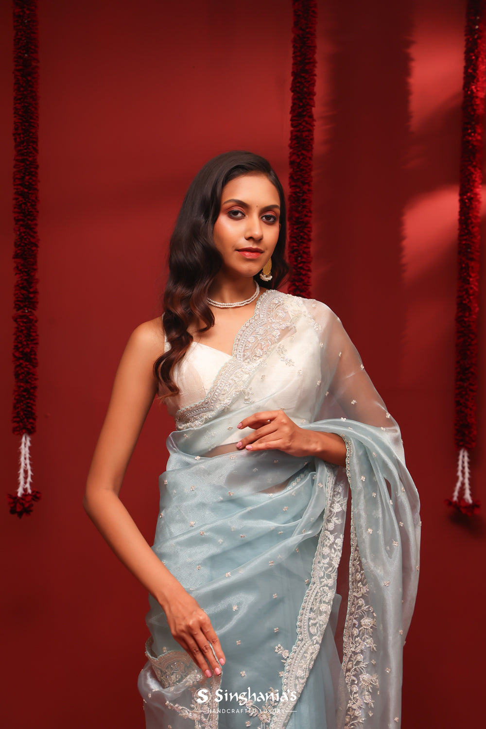 Pale Blue Handcrafted Tissue Saree