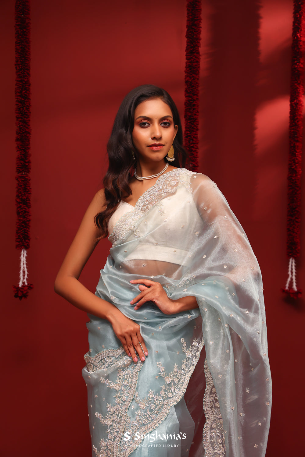 Pale Blue Handcrafted Tissue Saree