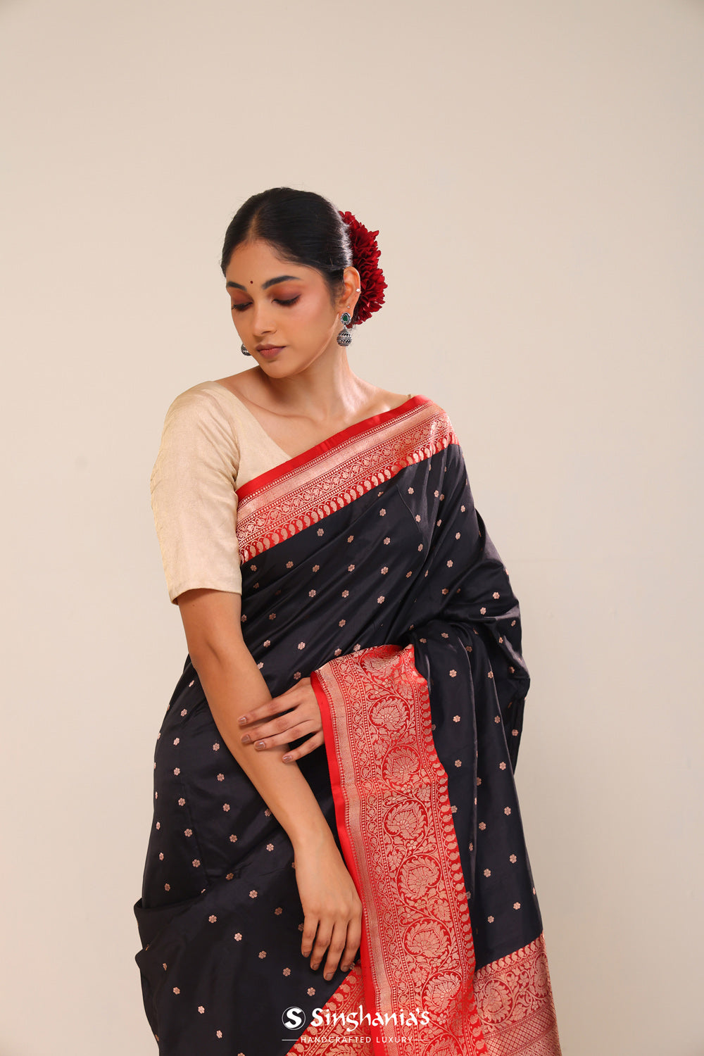 Night Black Chiniya Banarasi Silk Saree