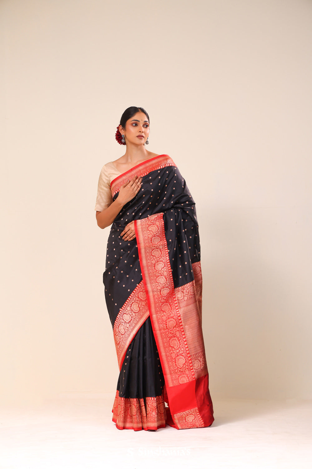 Night Black Chiniya Banarasi Silk Saree