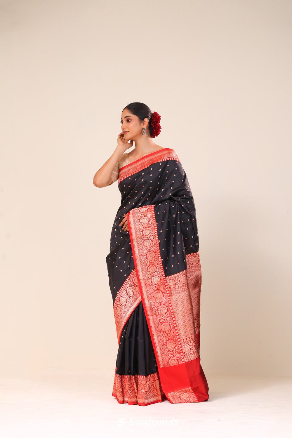 Night Black Chiniya Banarasi Silk Saree