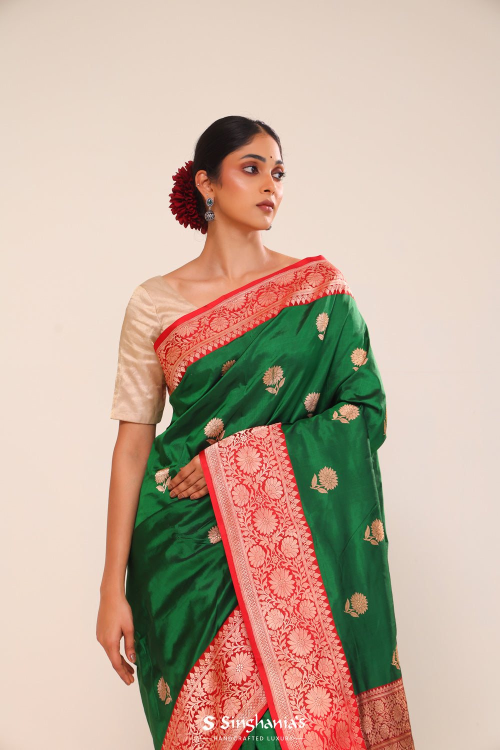 Cadmium Green Chiniya Banarasi Silk Saree