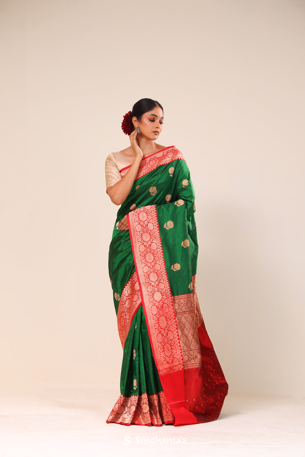 Cadmium Green Chiniya Banarasi Silk Saree