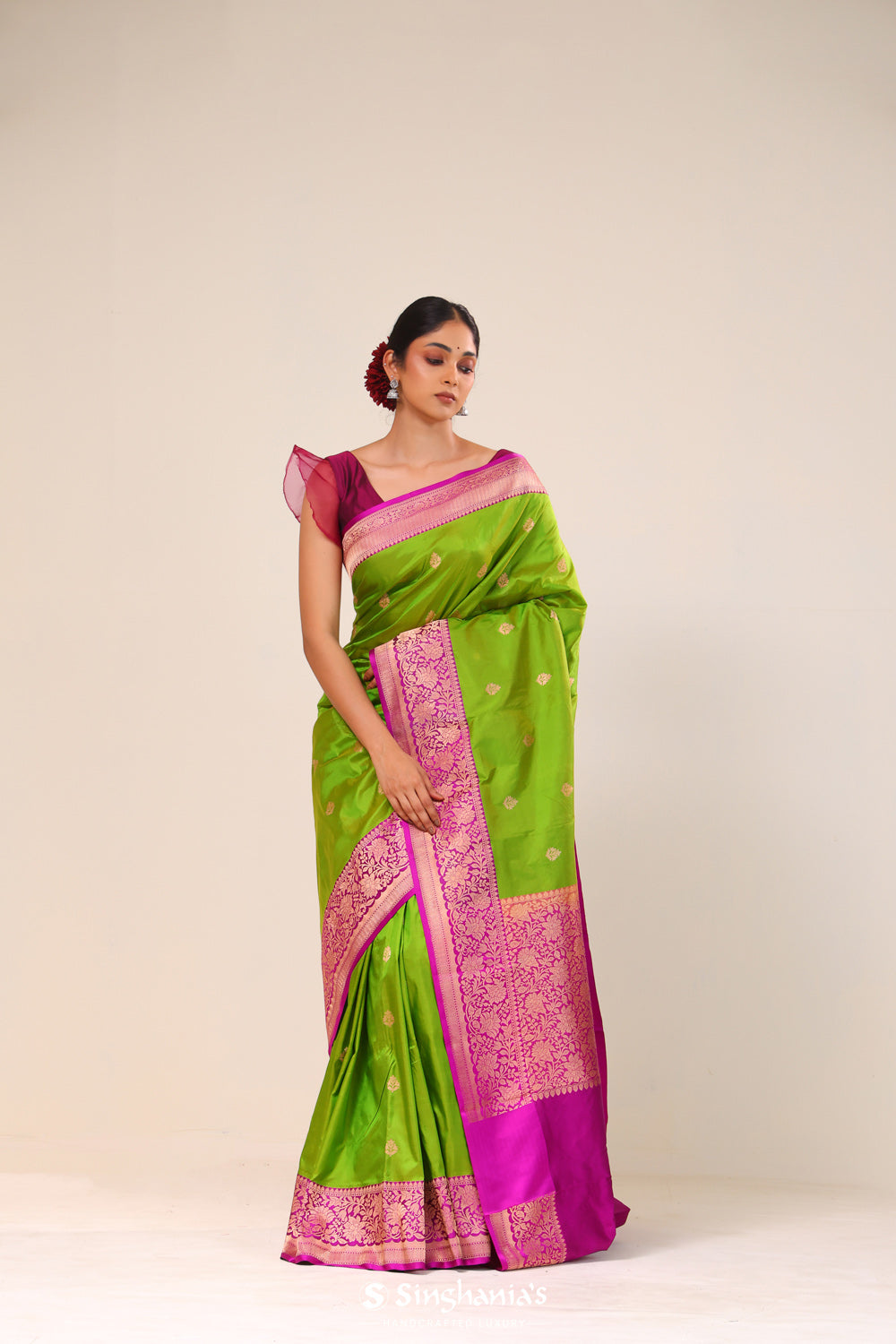 Kelly Green Chiniya Banarasi Silk Saree