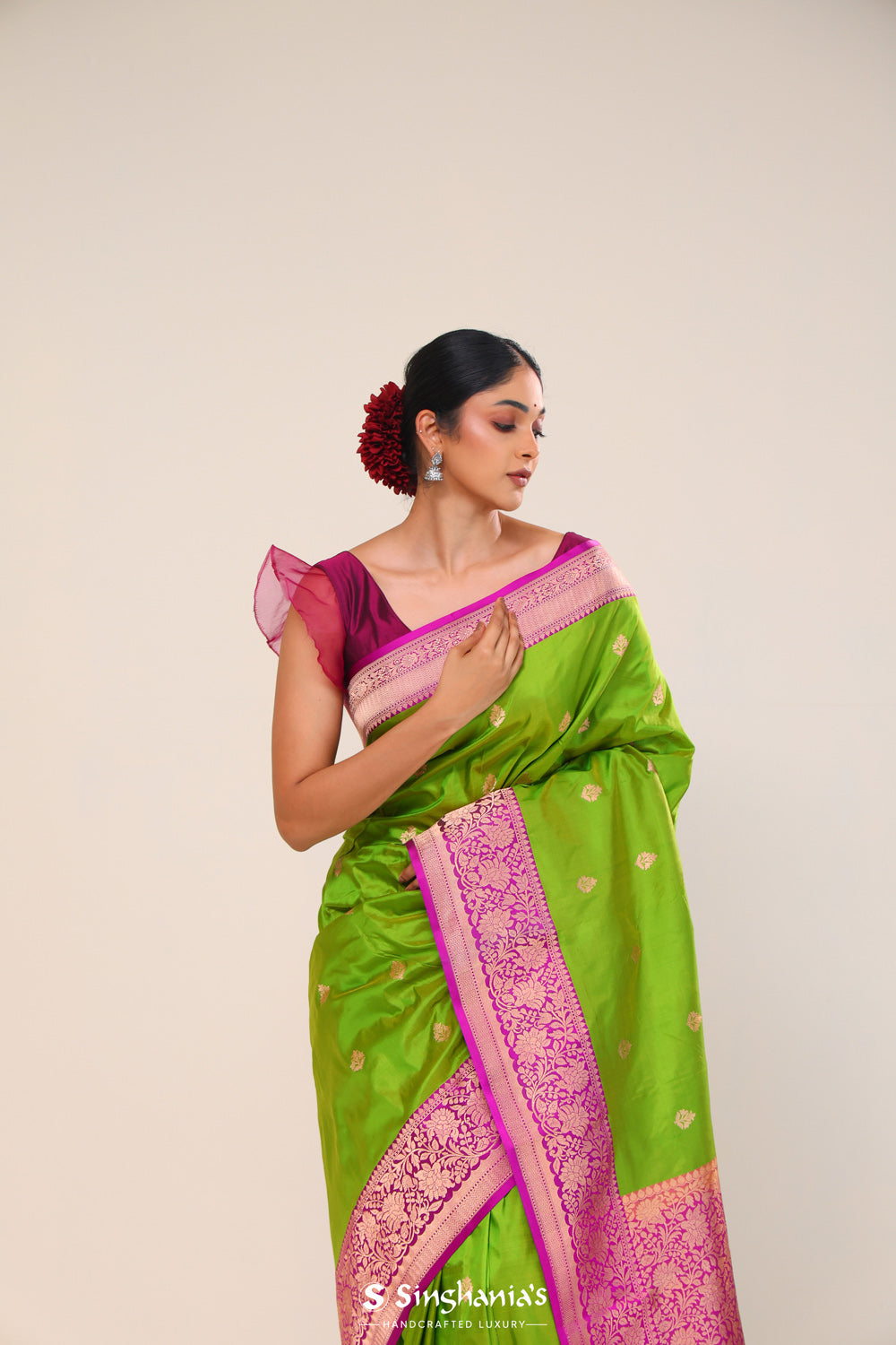 Kelly Green Chiniya Banarasi Silk Saree