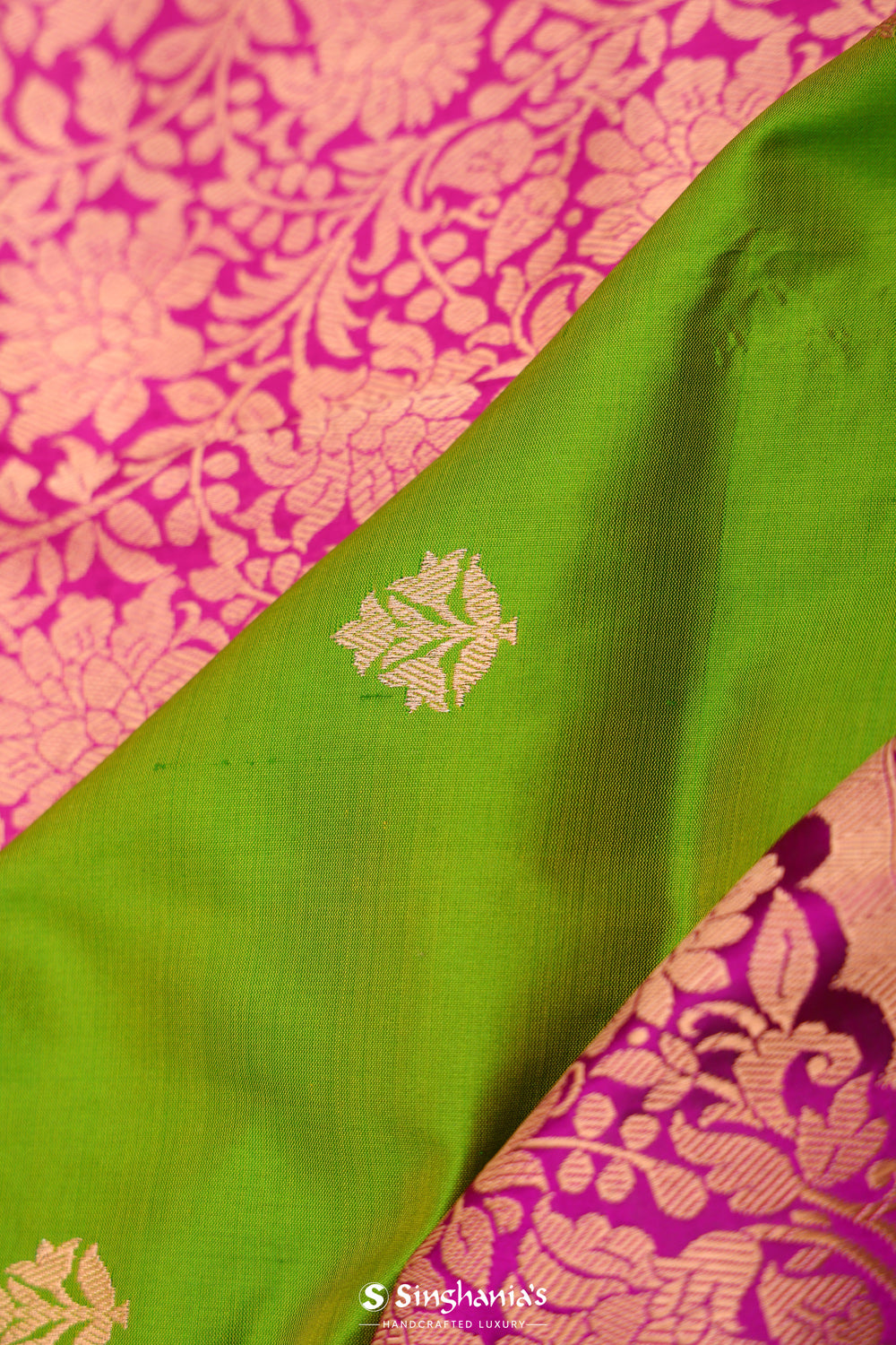 Kelly Green Chiniya Banarasi Silk Saree