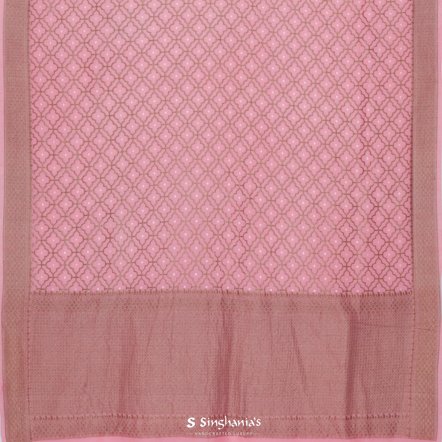 Light Pink Moonga Saree With Banarasi Weaving