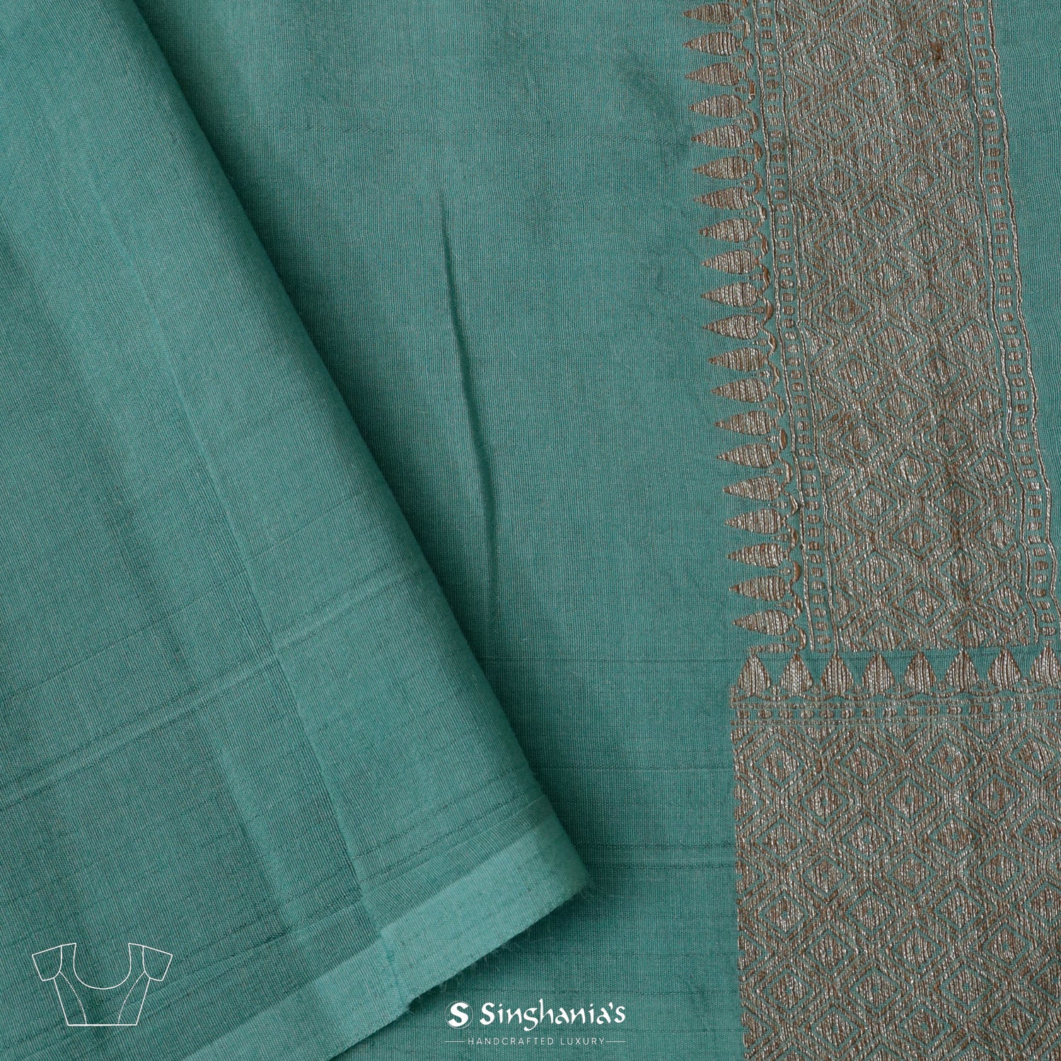 Light Turquoise Blue Moonga Saree With Banarasi Weaving In Floral Pattern