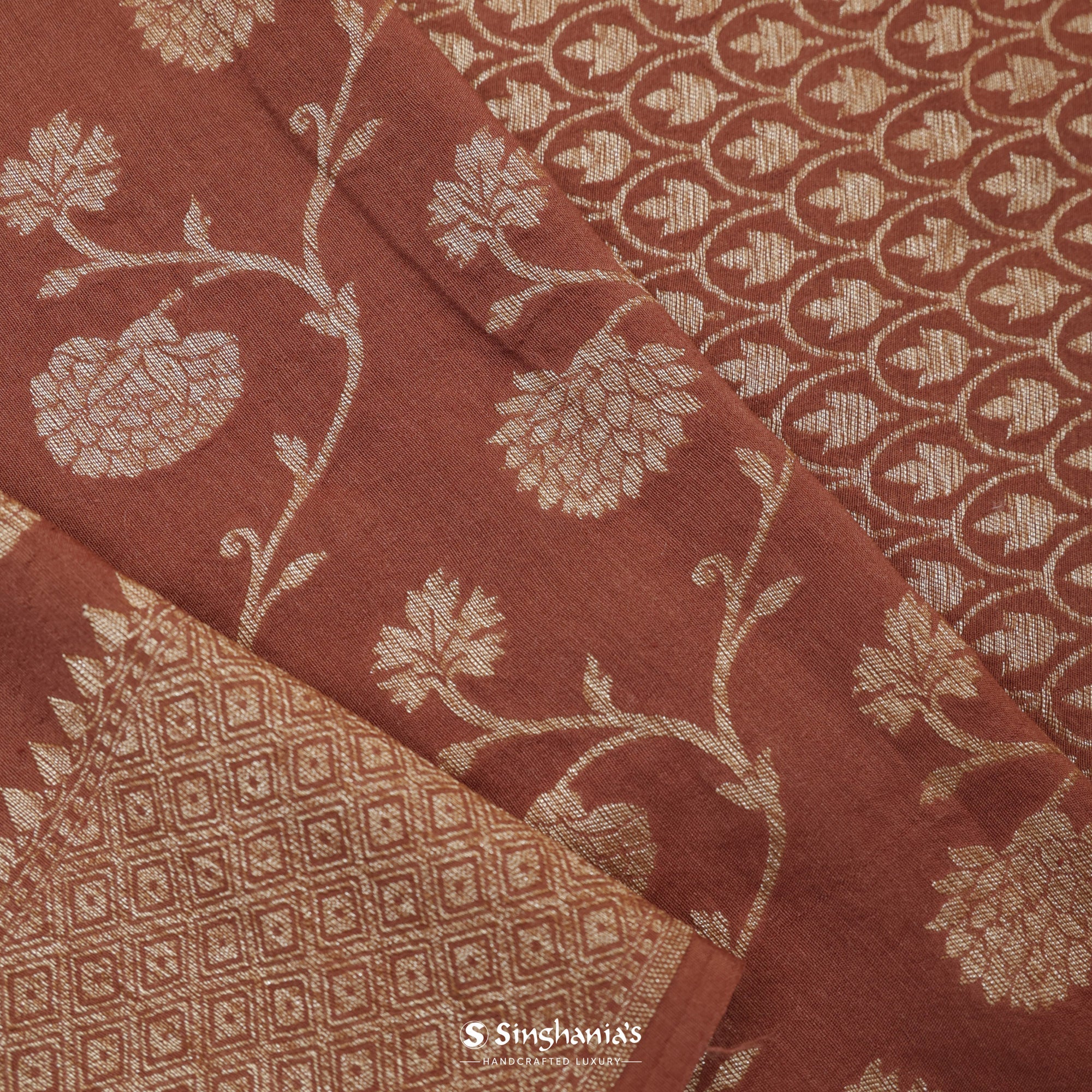 Coconut Brown Moonga Saree With Banarasi Weaving