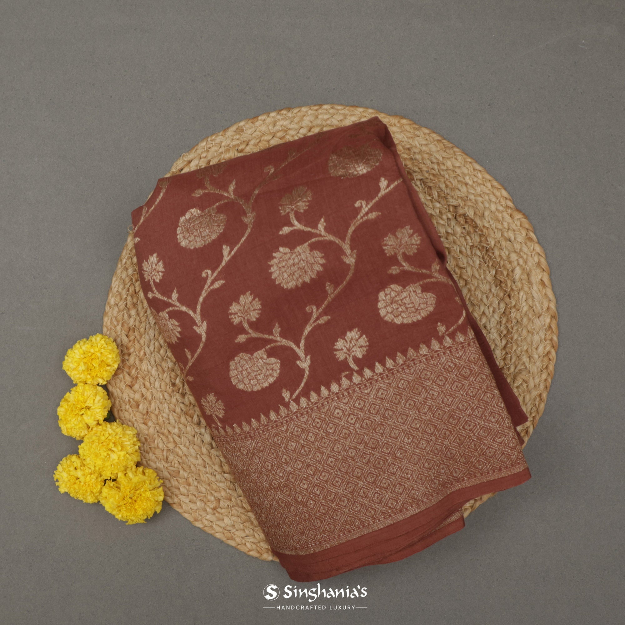 Coconut Brown Moonga Saree With Banarasi Weaving