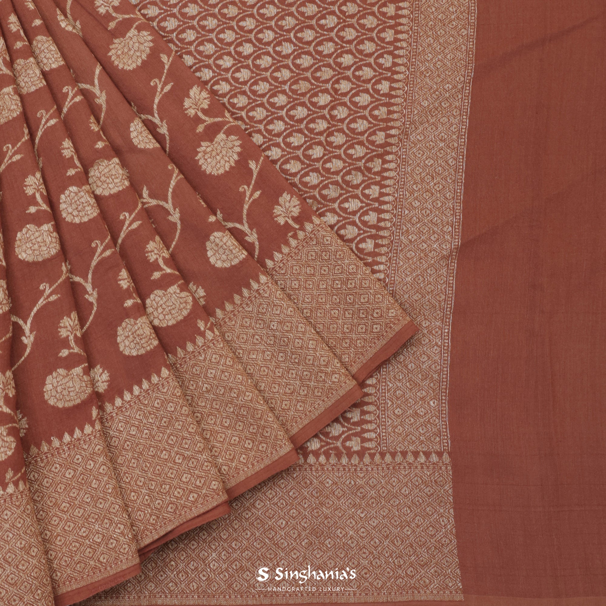 Coconut Brown Moonga Saree With Banarasi Weaving