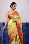 Green Gold Kanjivaram Silk Saree With Floral Ogival Weaving