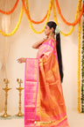 Candlelight Peach Tissue Kanjivaram Saree With Floral Jaal Weaving