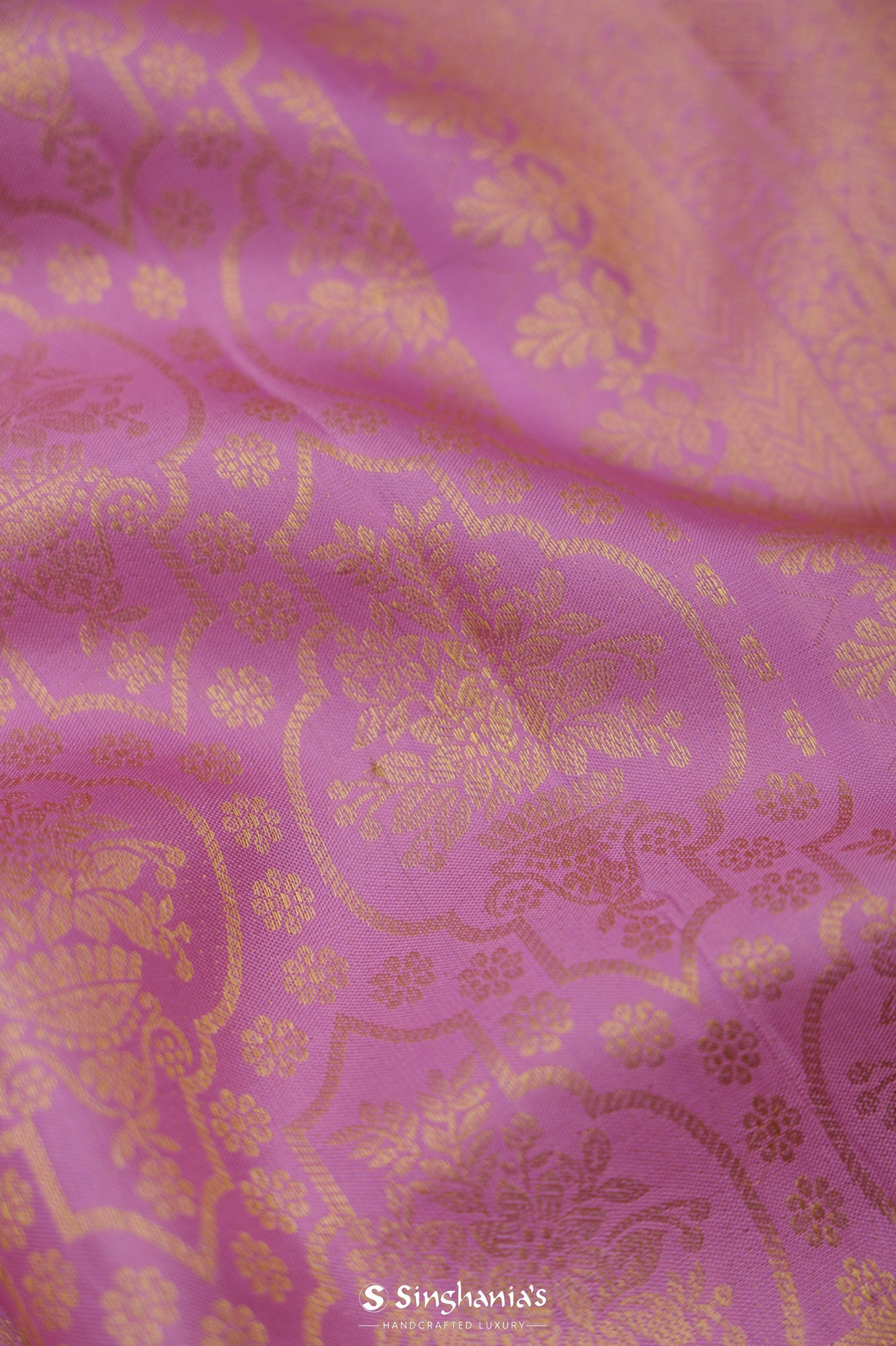 Deep Lilac Kanjivaram Silk Saree With Zari Butti