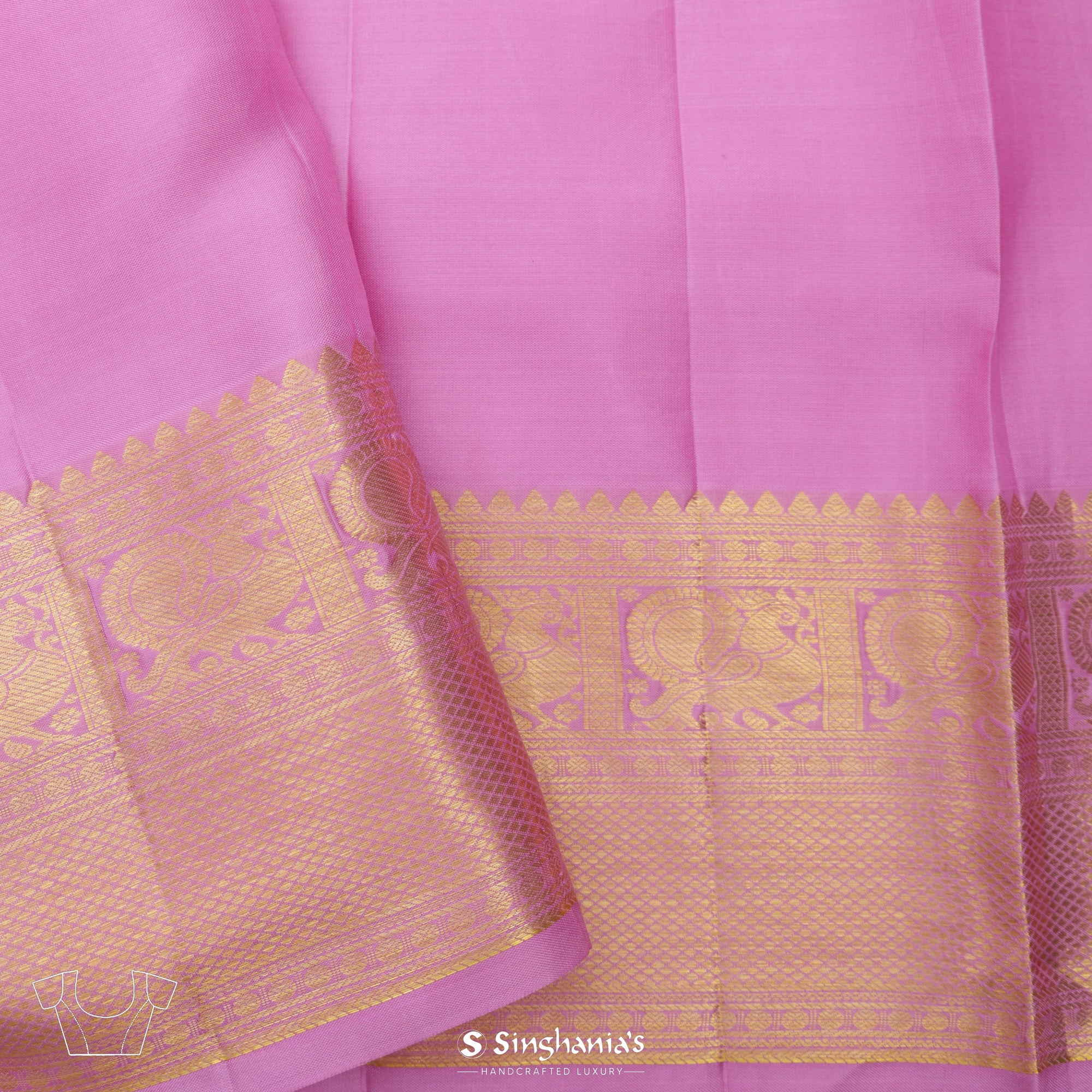 Deep Lilac Kanjivaram Silk Saree With Zari Butti