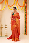 Cadmium Red Kanjivaram Silk Saree With Floral Jaal Weaving