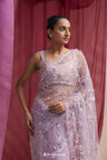 Thistle Purple Net Designer Saree With Hand Embroidery