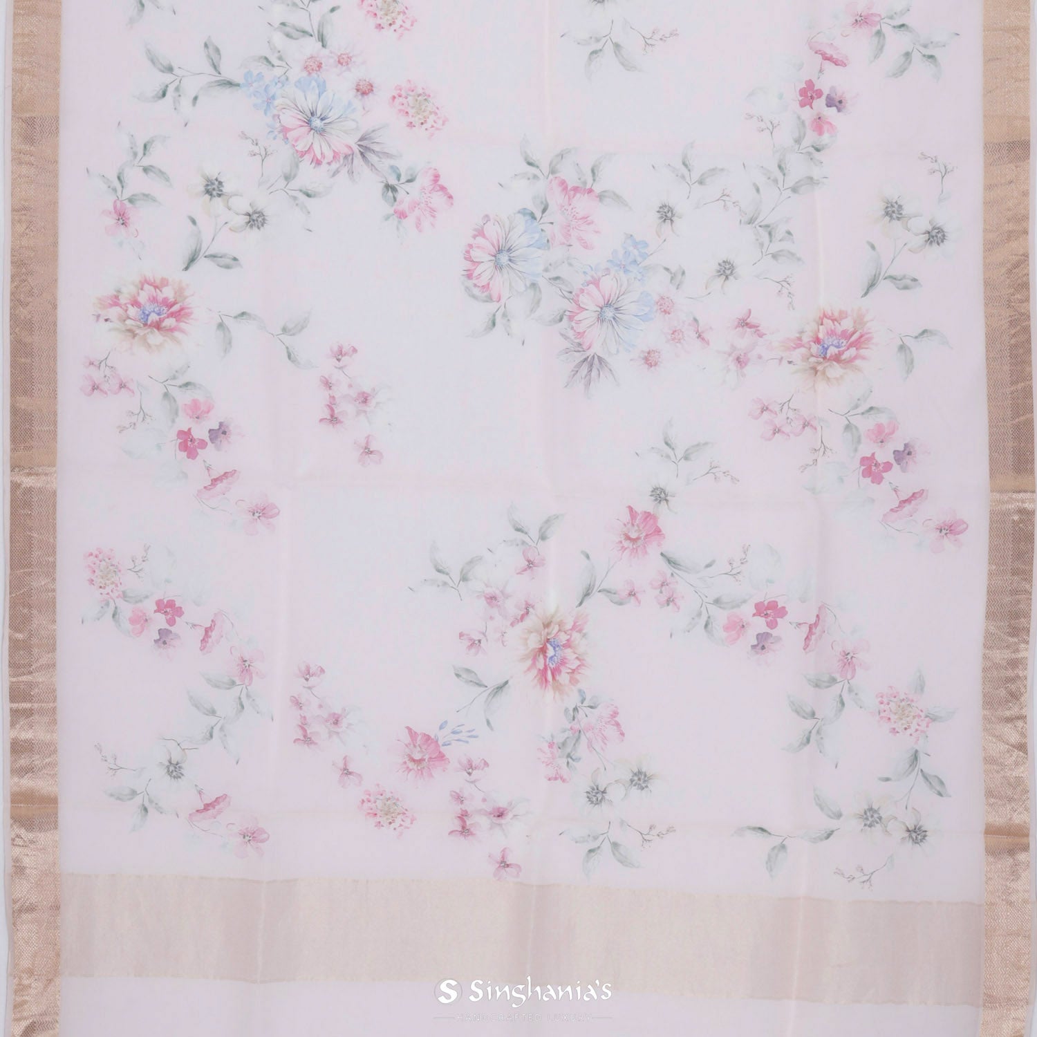 Pale Purple Printed Maheshwari Saree With Floral Pattern