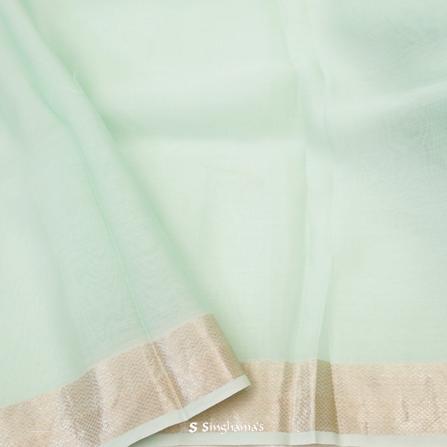 Pastel Green Printed Maheshwari Saree With Floral Pattern