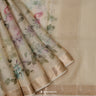 Blanched Almond Cream Printed Maheshwari Saree With Floral Pattern