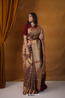 Maroon Kanjivaram silk saree with floral jaal weave