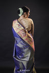 Egyptian Blue Kanjivaram Silk Saree With Gold Zari Weaving