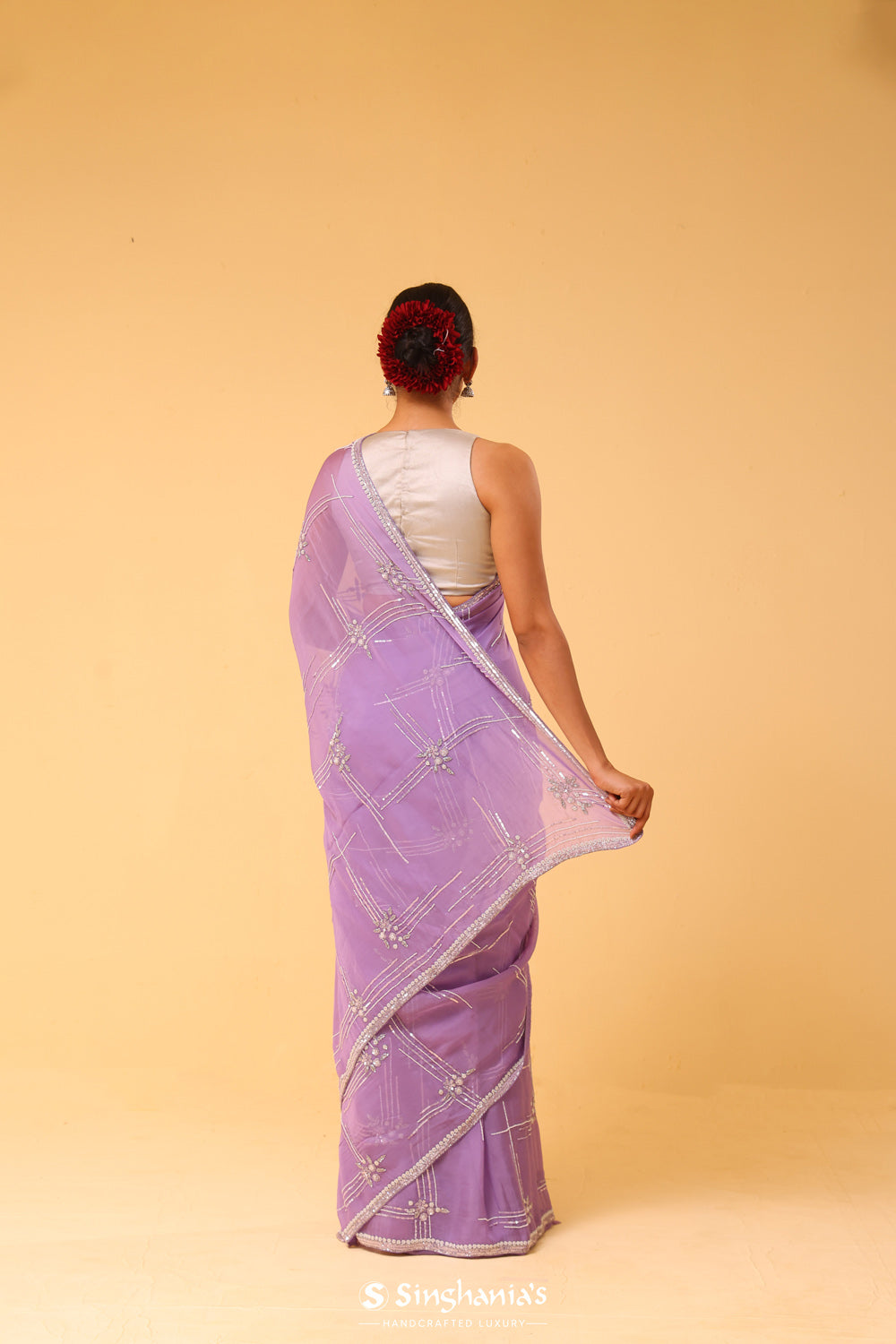 Iris Purple Organza Handcrafted Saree