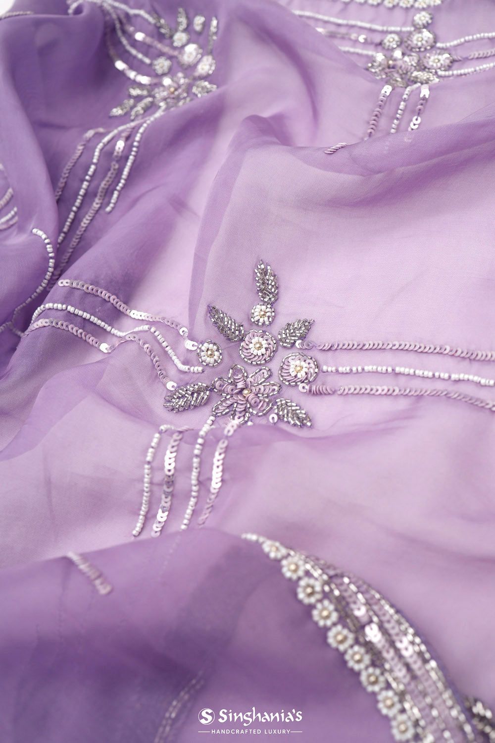 Mauve Purple Organza Handcrafted Saree