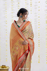 Green Yellow Kanjivaram Silk Saree With Embroidery Border