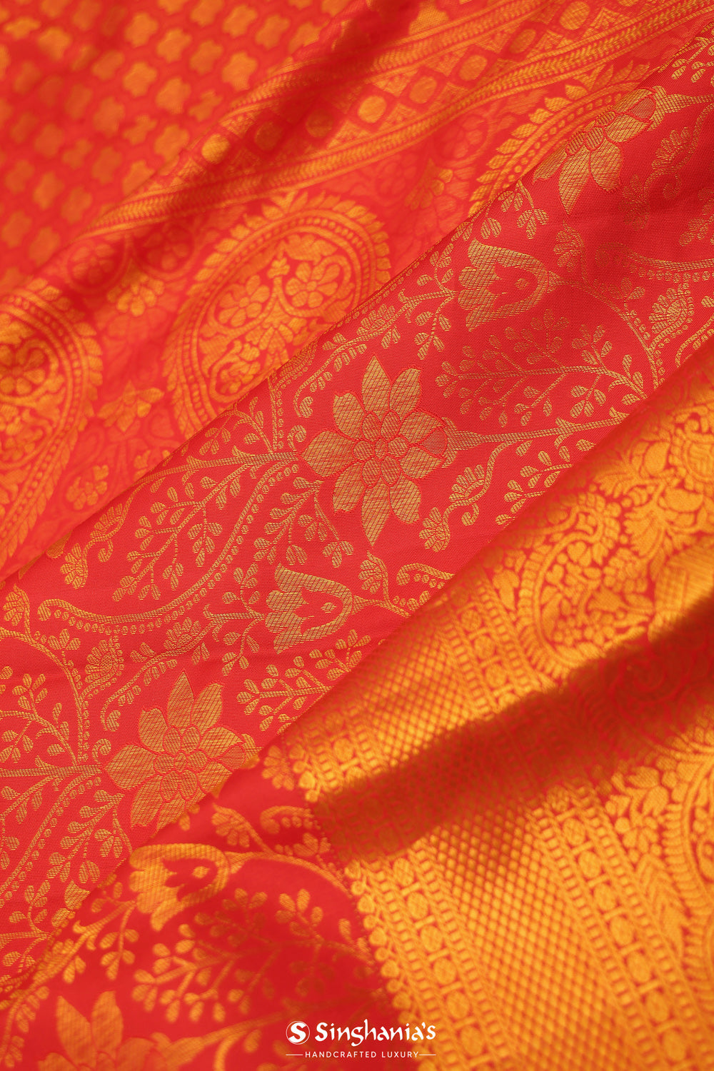 Bright Red Jaali Kanjivaram Silk Saree