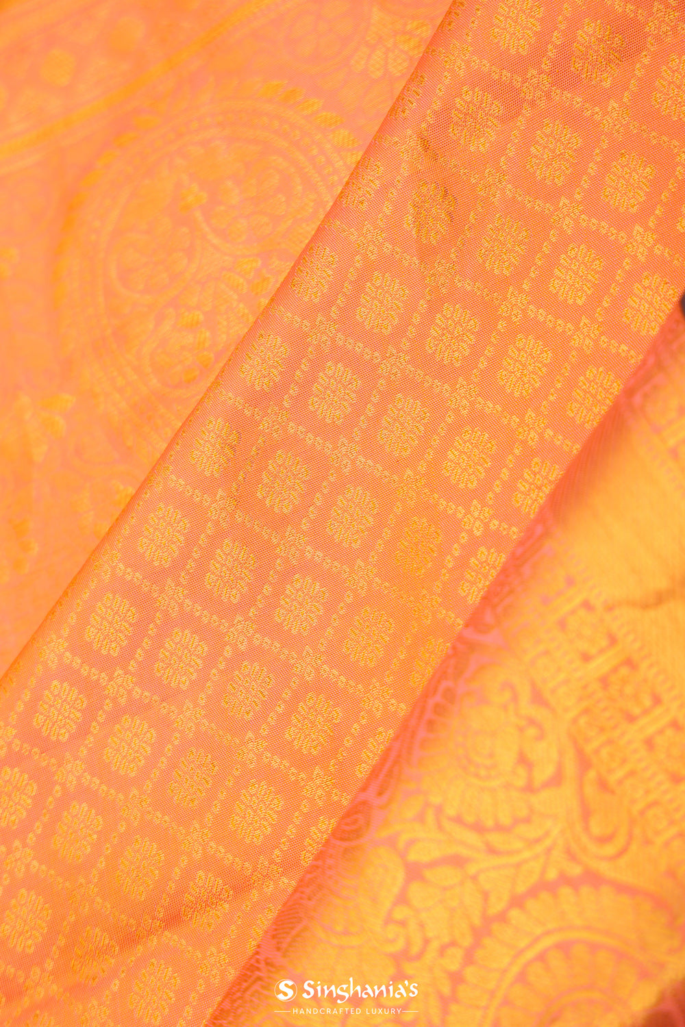 Bright Peach Jaali Kanjivaram Silk Saree