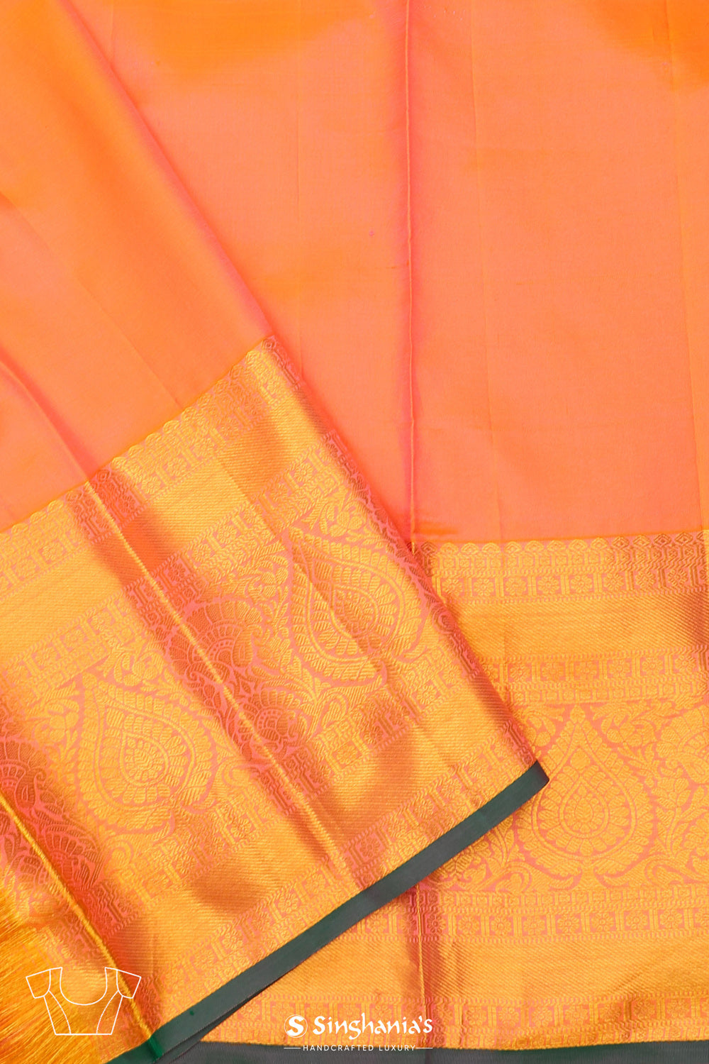 Bright Peach Jaali Kanjivaram Silk Saree