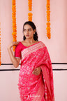 Bright Pink Banarasi Silk Saree With Floral Jaal Weaving