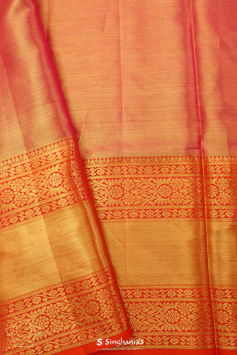 Pinkish Gold Tissue Kanjivaram Saree With Floral Jaal Weaving