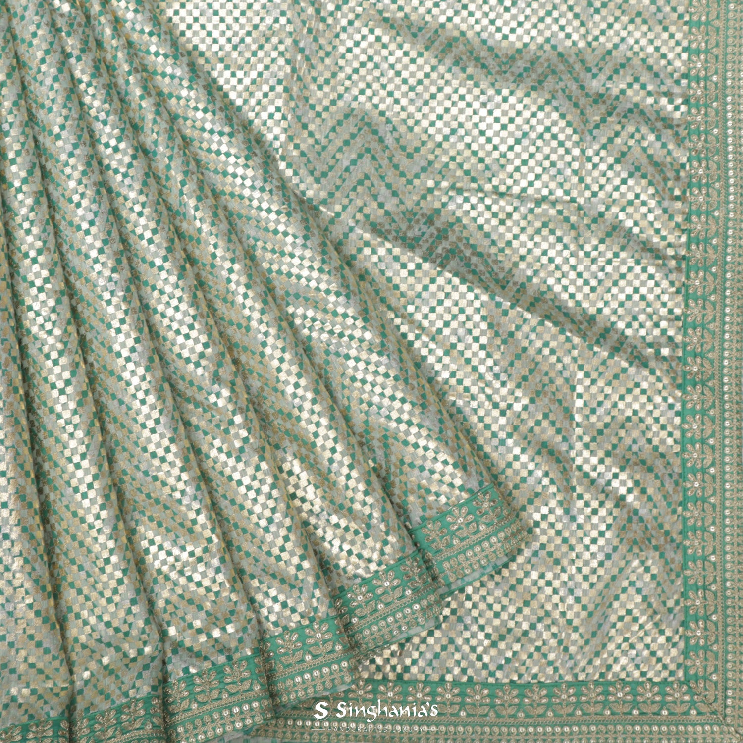 Light Gray Printed Linen Saree With Foil Work