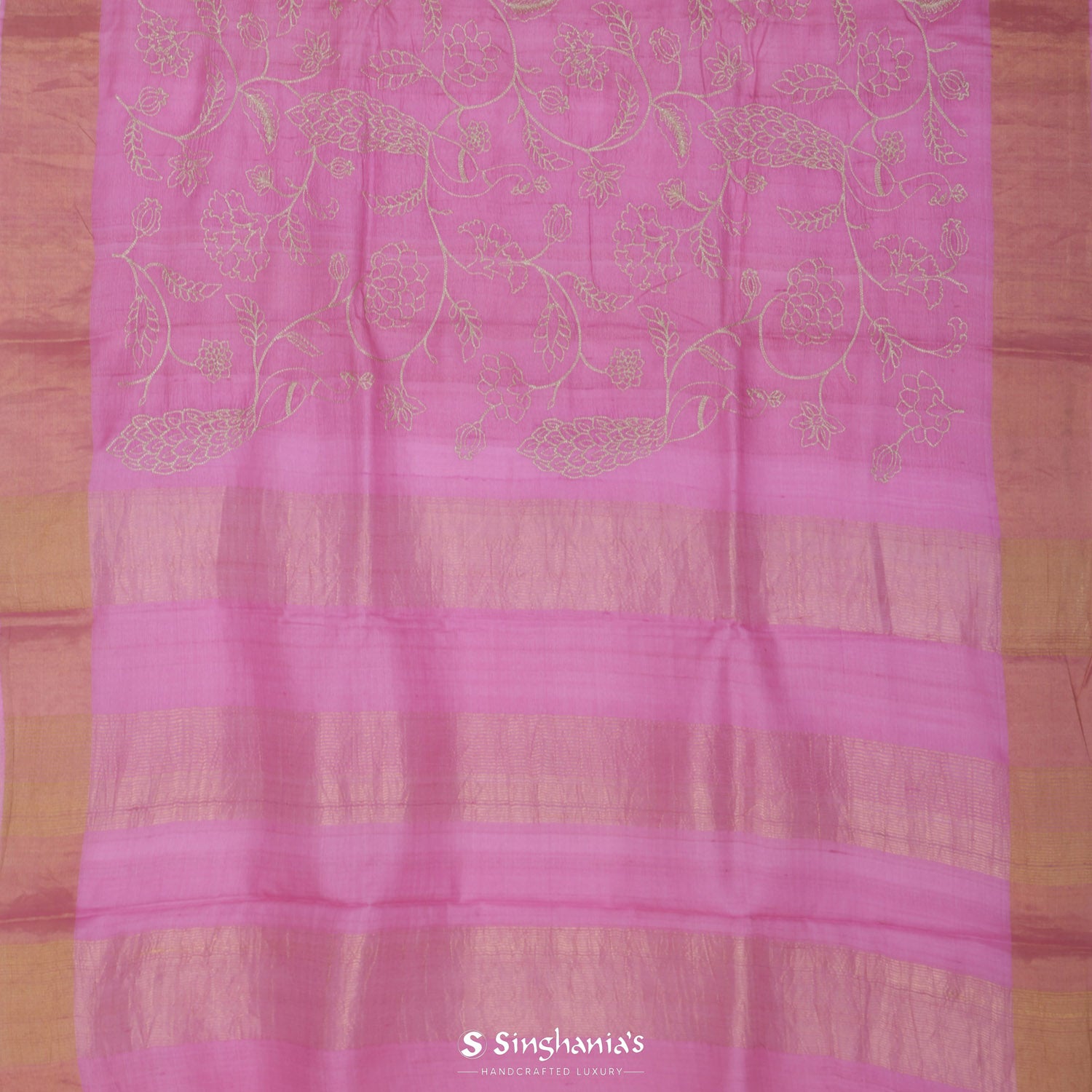 Persian Pink Tussar Saree With Floral Embroidery