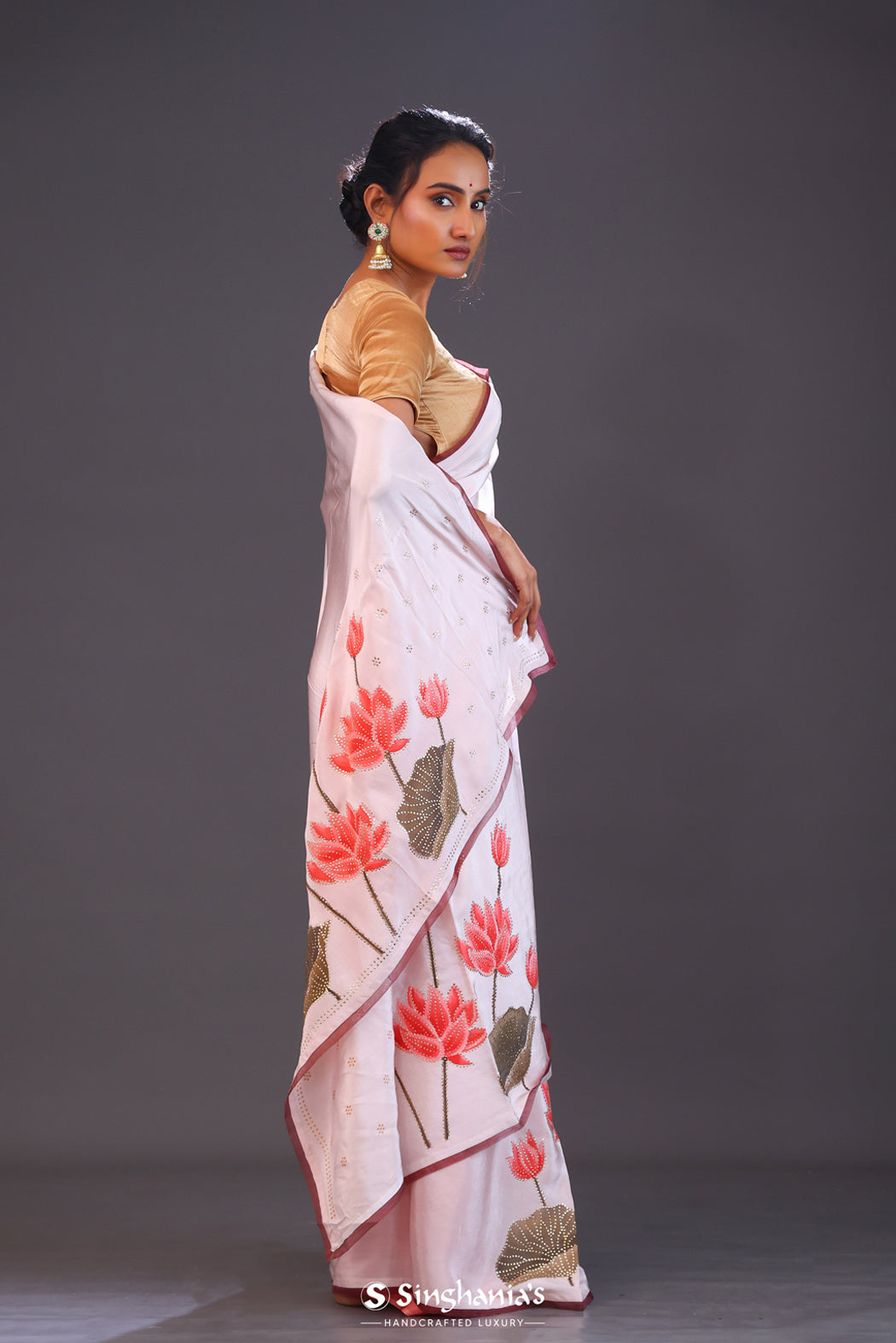 Pastel Rose Handcrafted Satin Saree