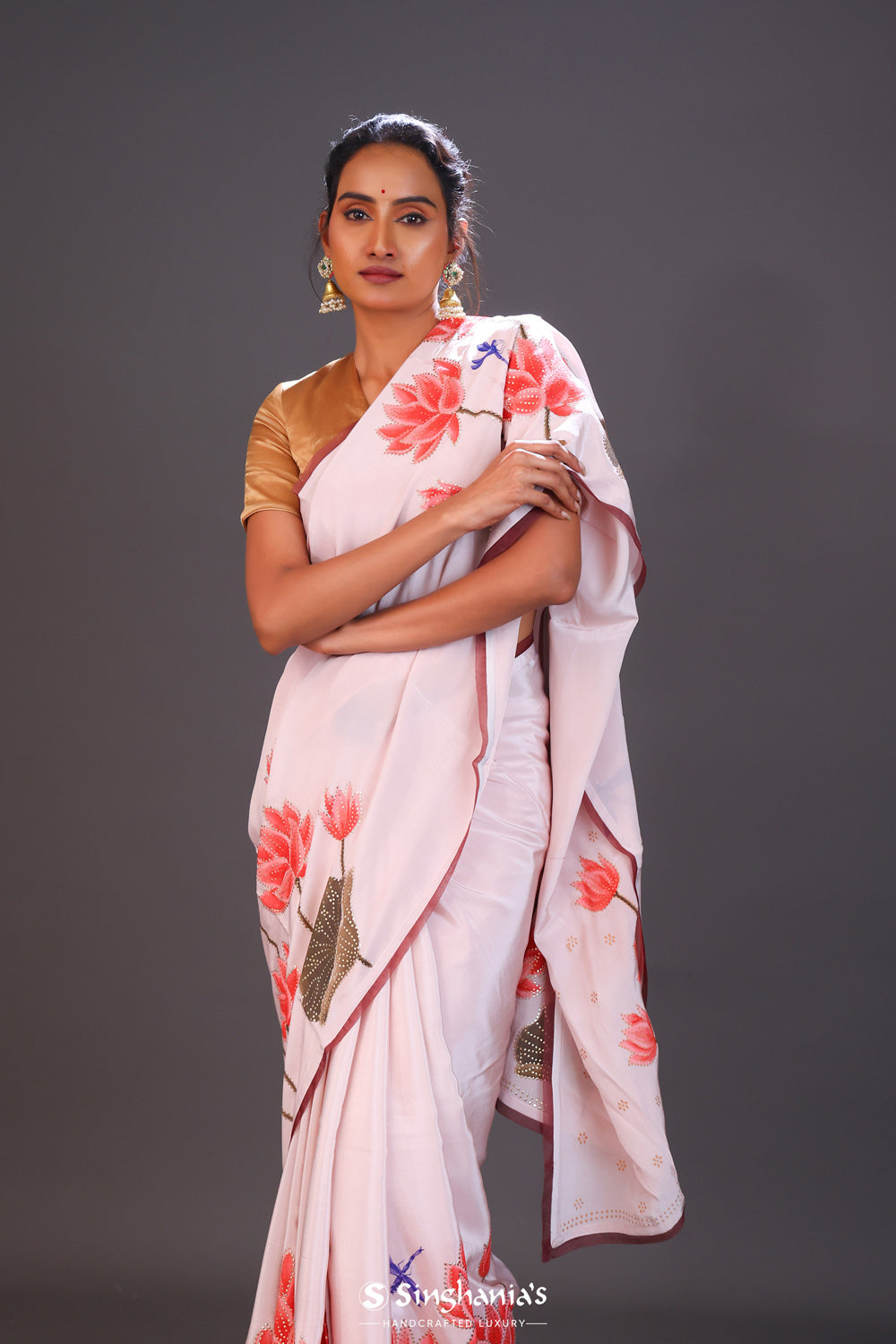 Pastel Rose Handcrafted Satin Saree