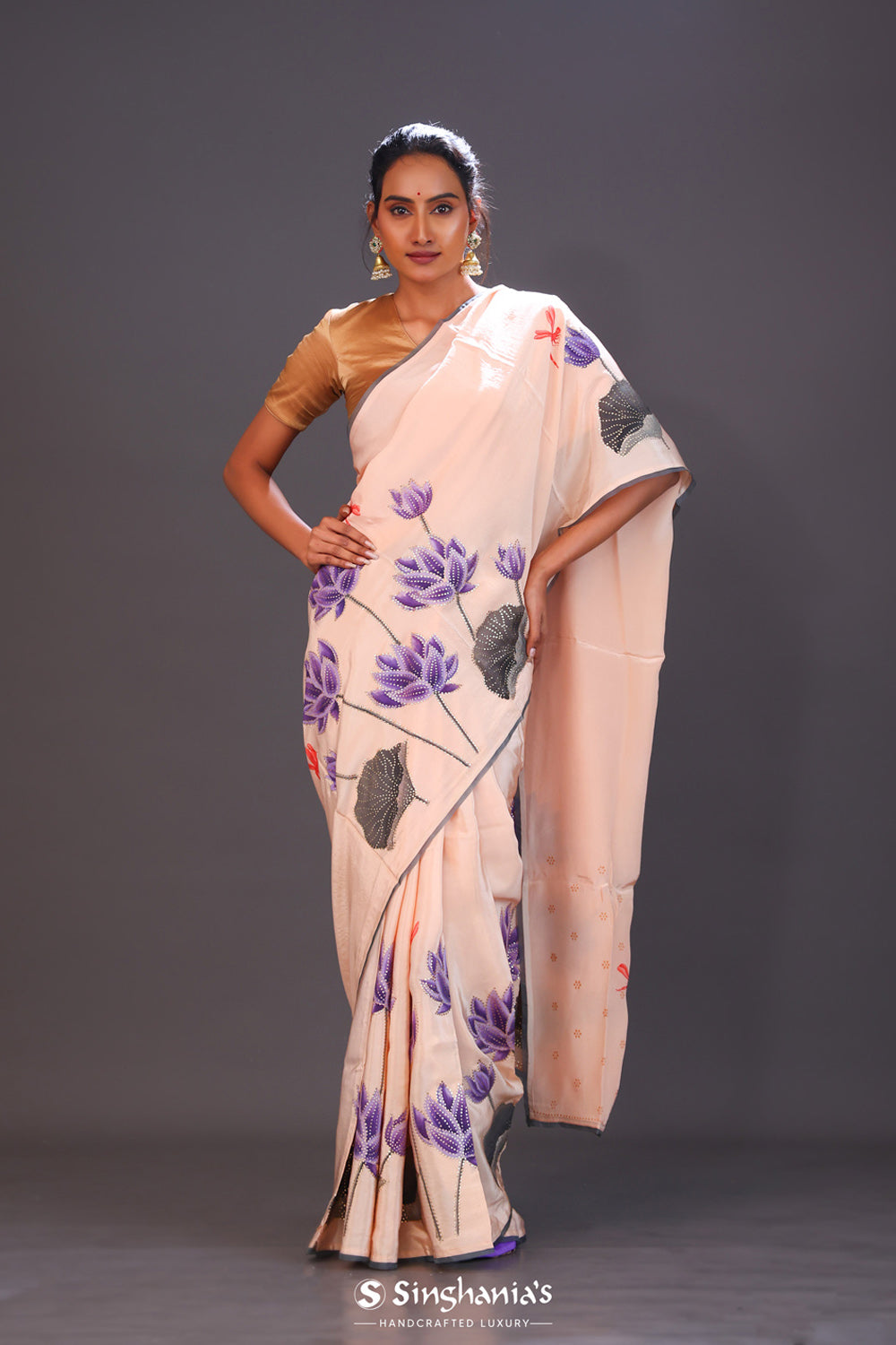 Magnolia Ivory Printed Satin Saree