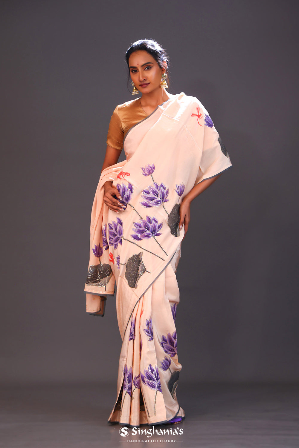 Magnolia Ivory Printed Satin Saree