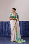 Rose White Printed Crepe Saree With Geometric Pattern