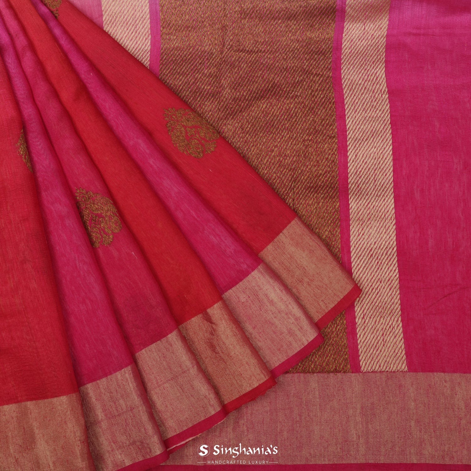 Dark Pink Matka Silk Saree With Banarasi Weaving