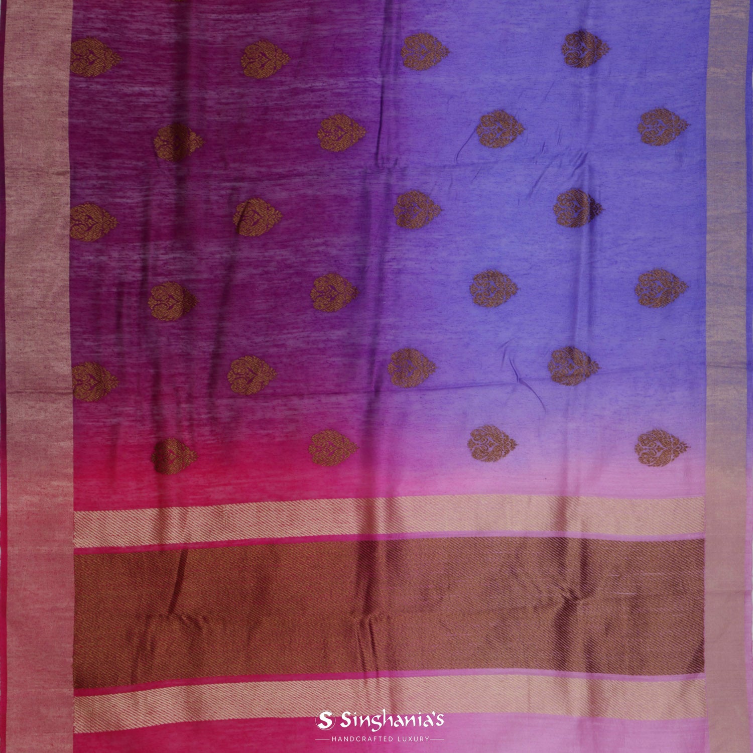 Amaranth Pink Matka Silk Saree With Floral Buttas With Banarasi Weaving