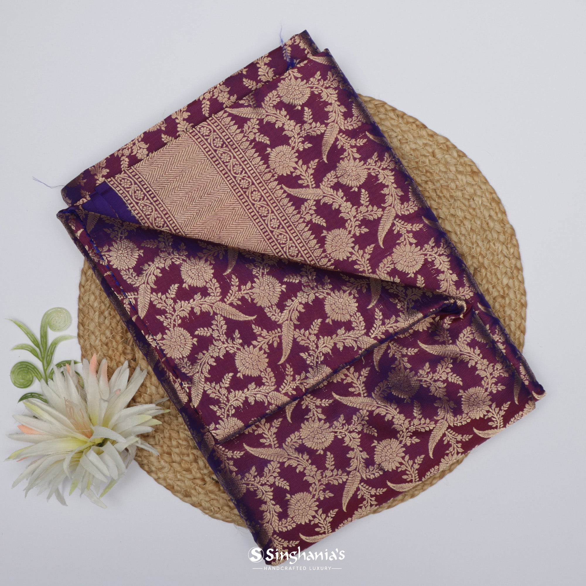 Pansy Purple Banarasi Silk Saree With Floral Jaal Weaving