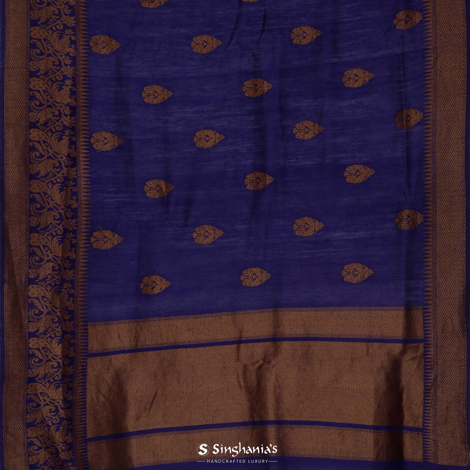 Picotee Blue Matka Silk Saree With Banarasi Weaving