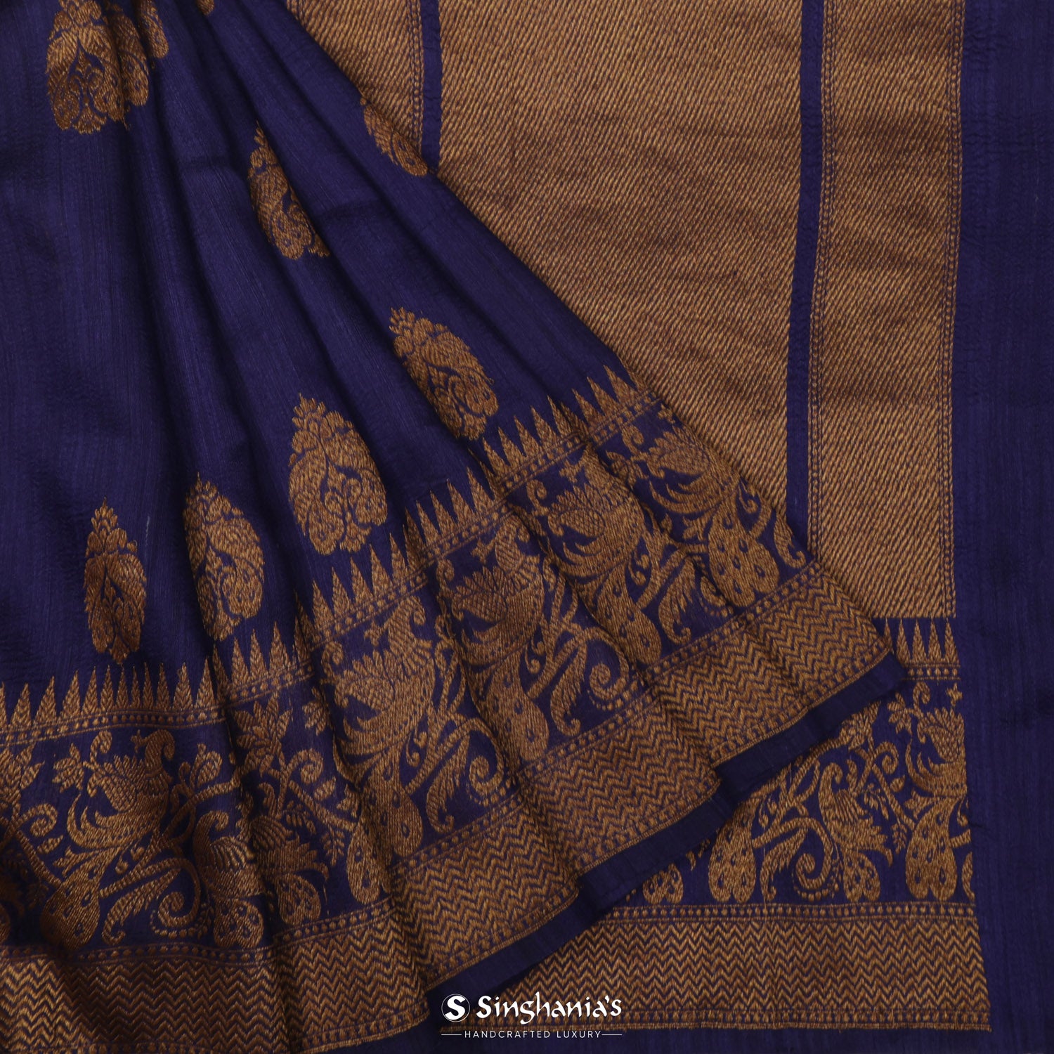 Picotee Blue Matka Silk Saree With Banarasi Weaving